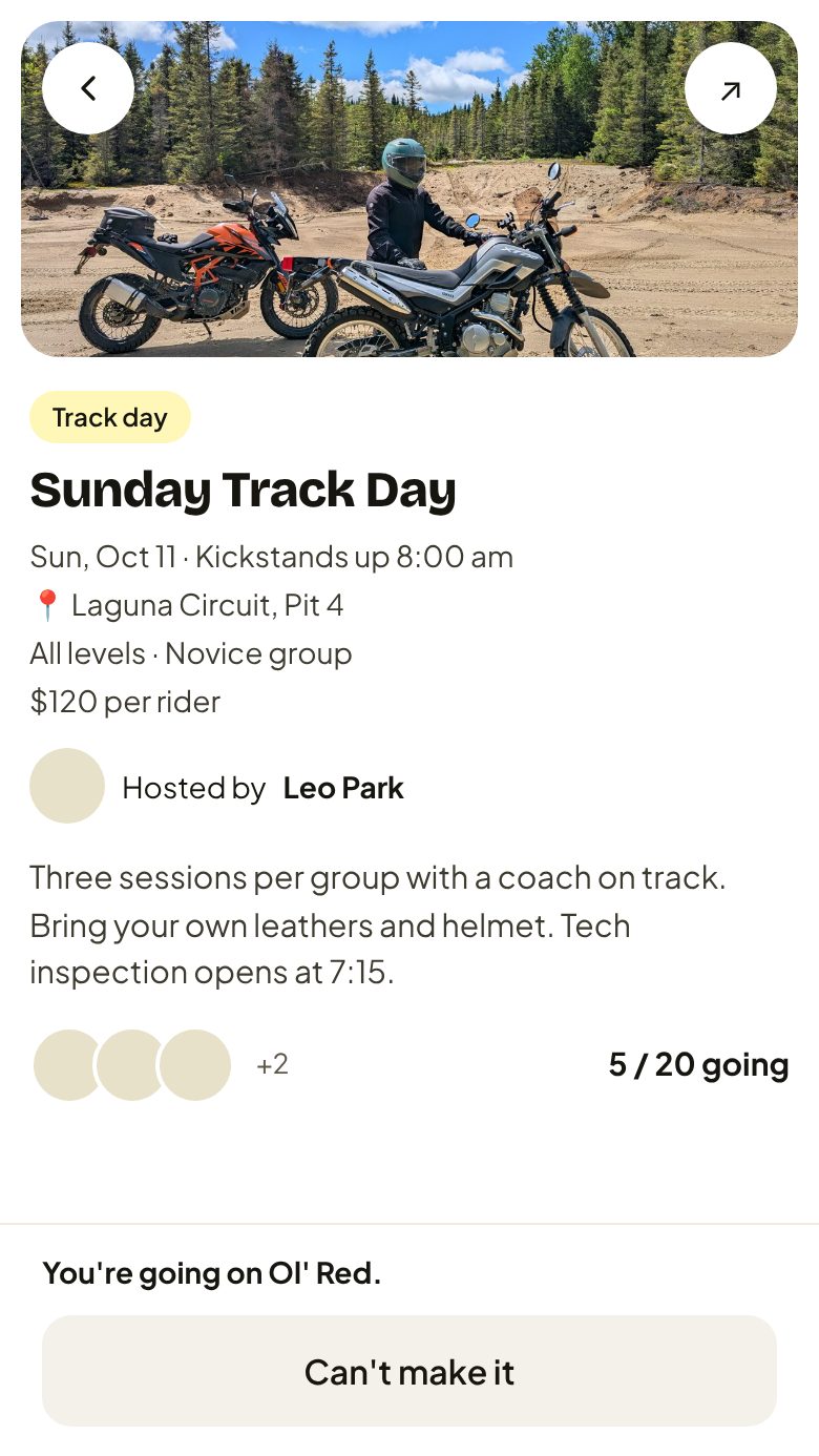 Square Helmet app: Groups and events